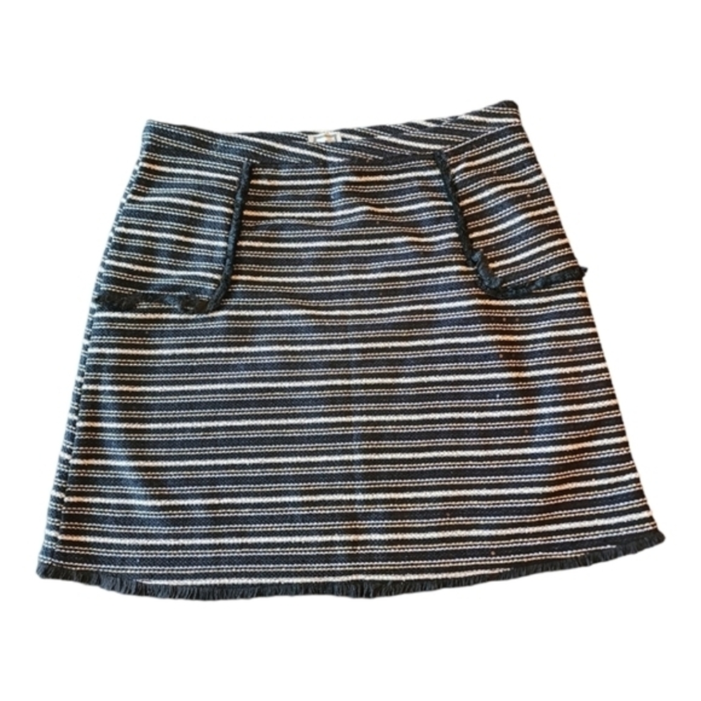Mo Vint black tweed fringe hem stripe skirt with sequins L